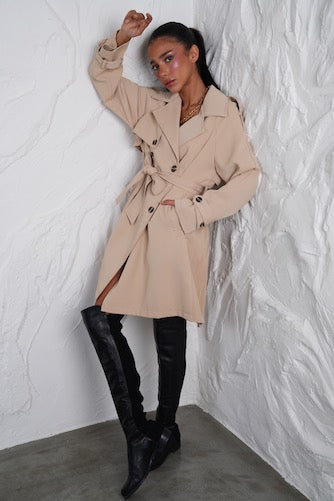 Short beige trench coat